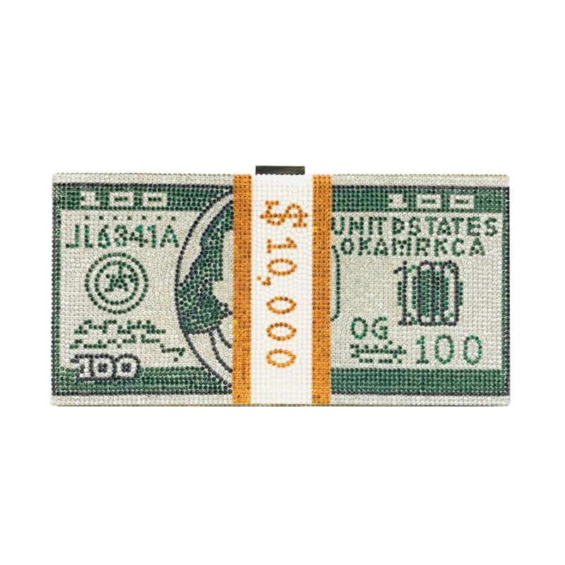 Money Clutch Rhinestone Purse - 10000 Dollars Stack