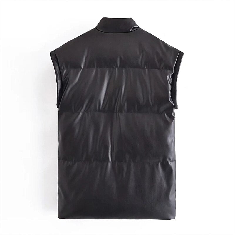 Winter Long Faux Leather Vest - Harajuku Style