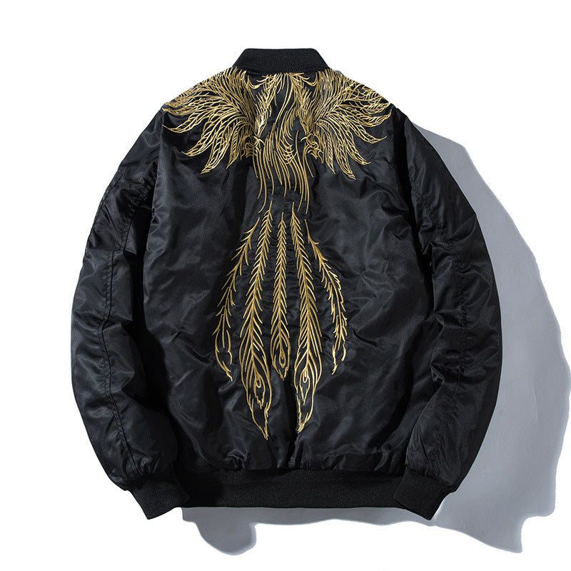 Harajuku Yankou High Street Phoenix Embroidery Flight Jacket - Bold Street Style Apparel