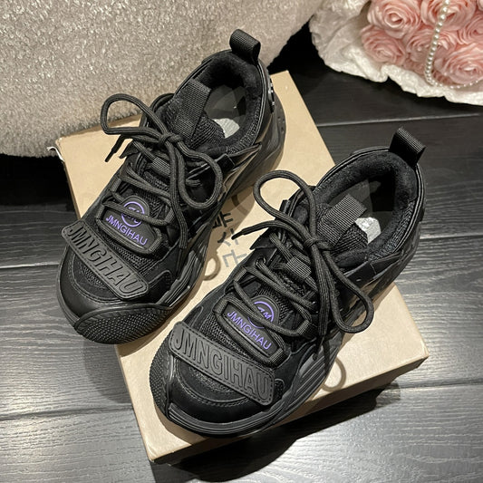 Hong Kong Style Women's Plush Retro Sneakers