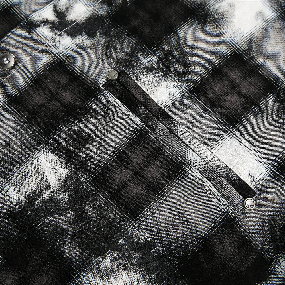 Post-Apocalyptic Tie-Dye Plaid Long Sleeve Shirt