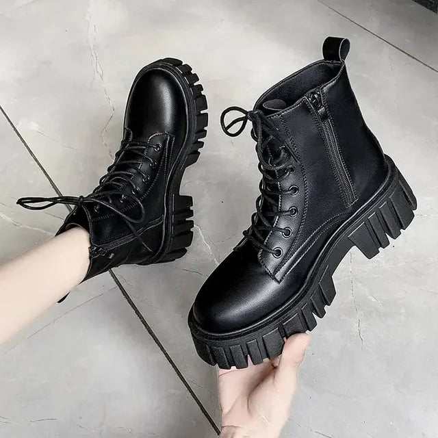 Playful Chunky Platform White Ankle Boots for Women