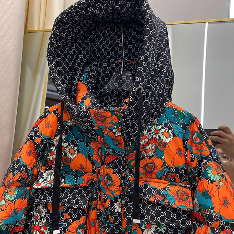 Harajuku Style Printed Down Jacket for Women