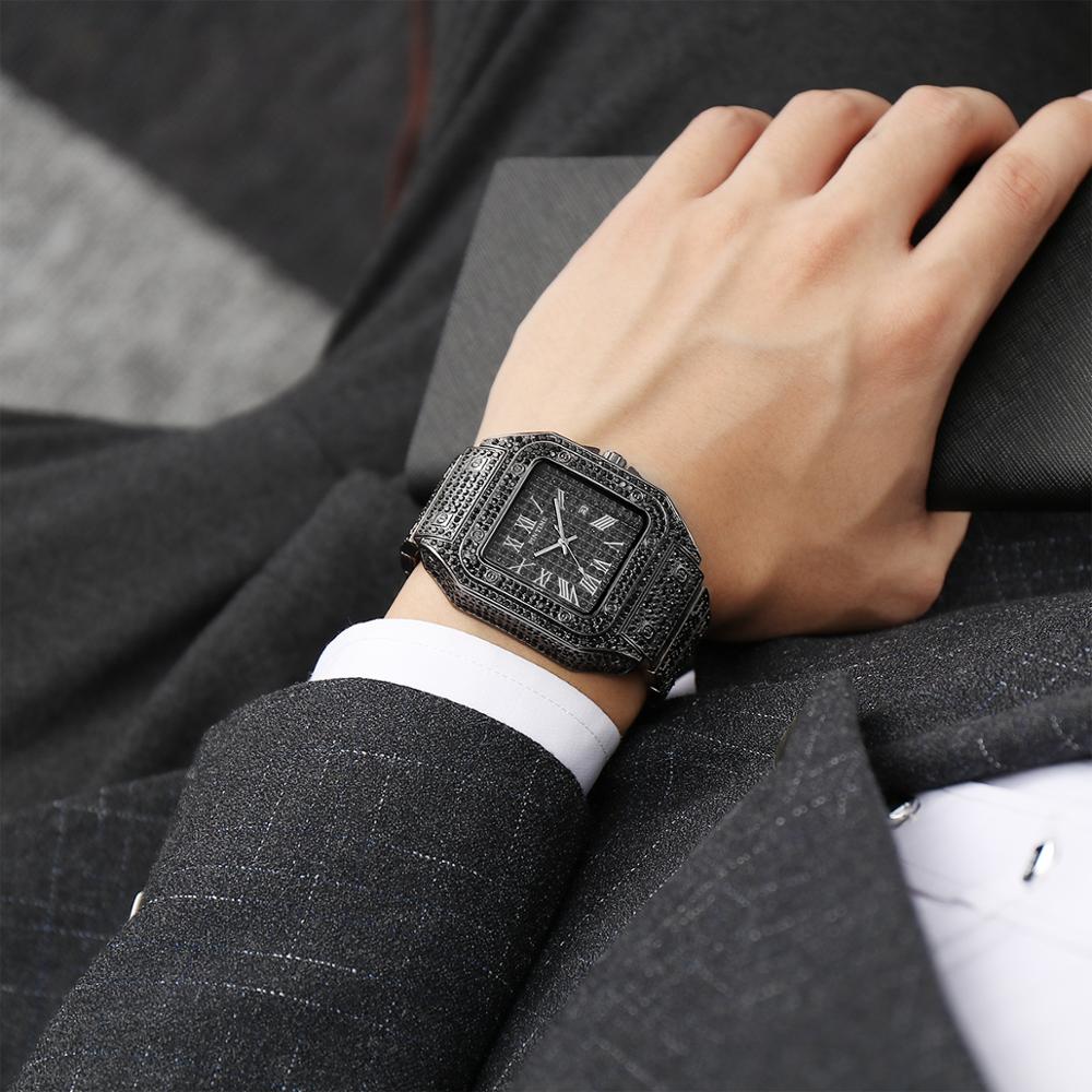 Luxury Square Diamond Quartz Watch for Men