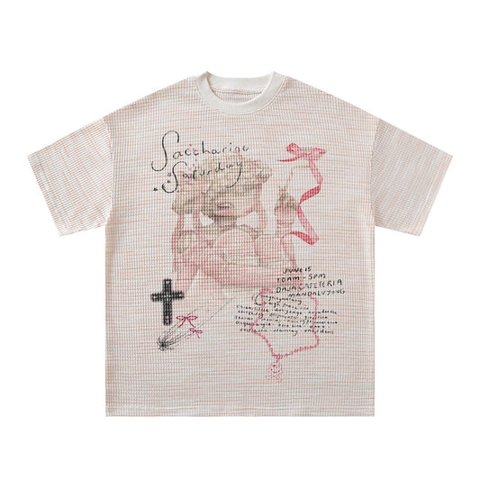 Cartoon Print Loose Fit Knit T-Shirt for Men