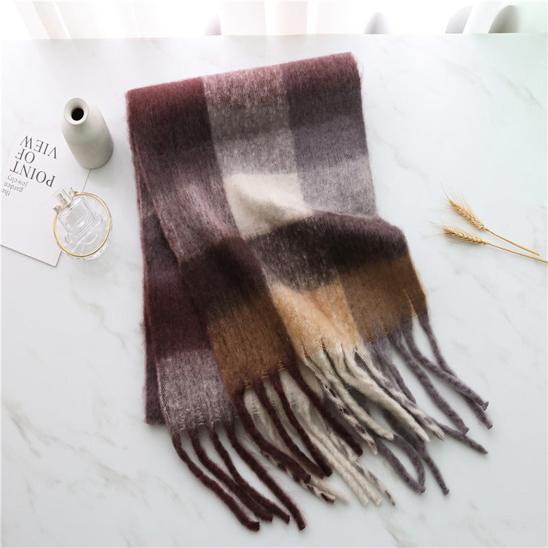 Thickened Imitation Cashmere Plaid Scarf for Women