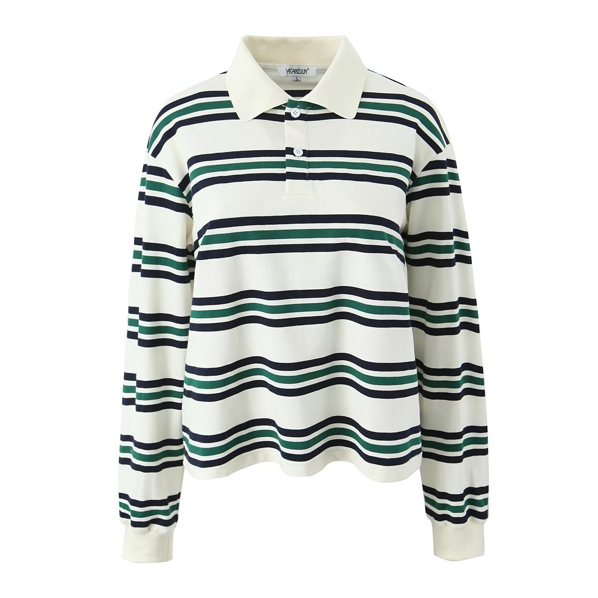 Two-Tone POLO Collar Long Sleeve T-Shirt - Harajuku Style