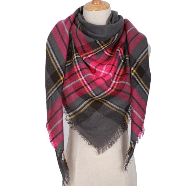 Harajuku Style Winter Triangle Scarf - Cashmere Plaid Shawl