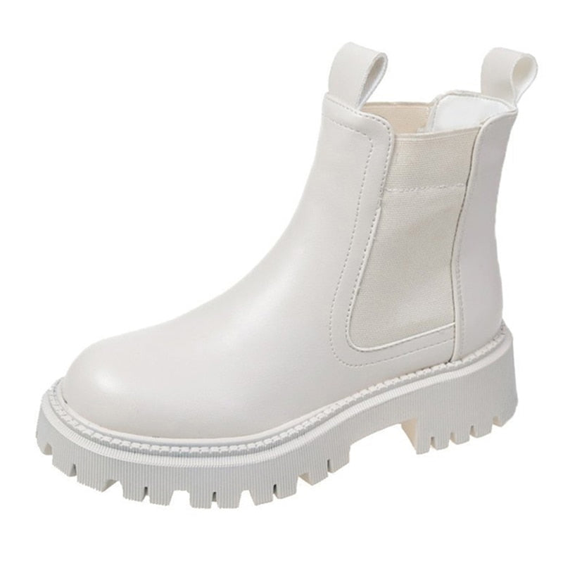Harajuku Style Women's Waterproof Chelsea Boots - Thick Sole Ankle Booties