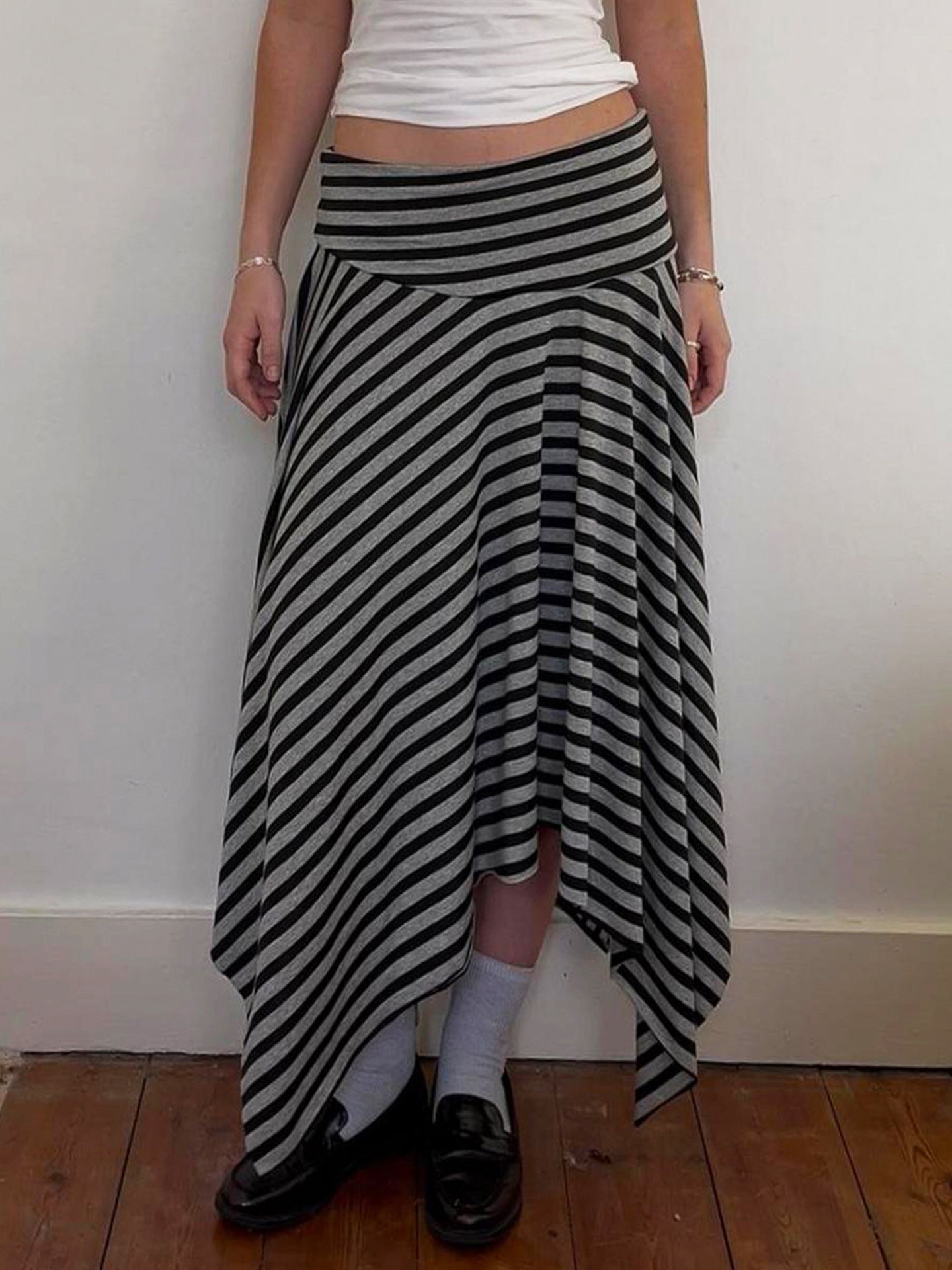 Harajuku Style Striped Irregular Drape Skirt