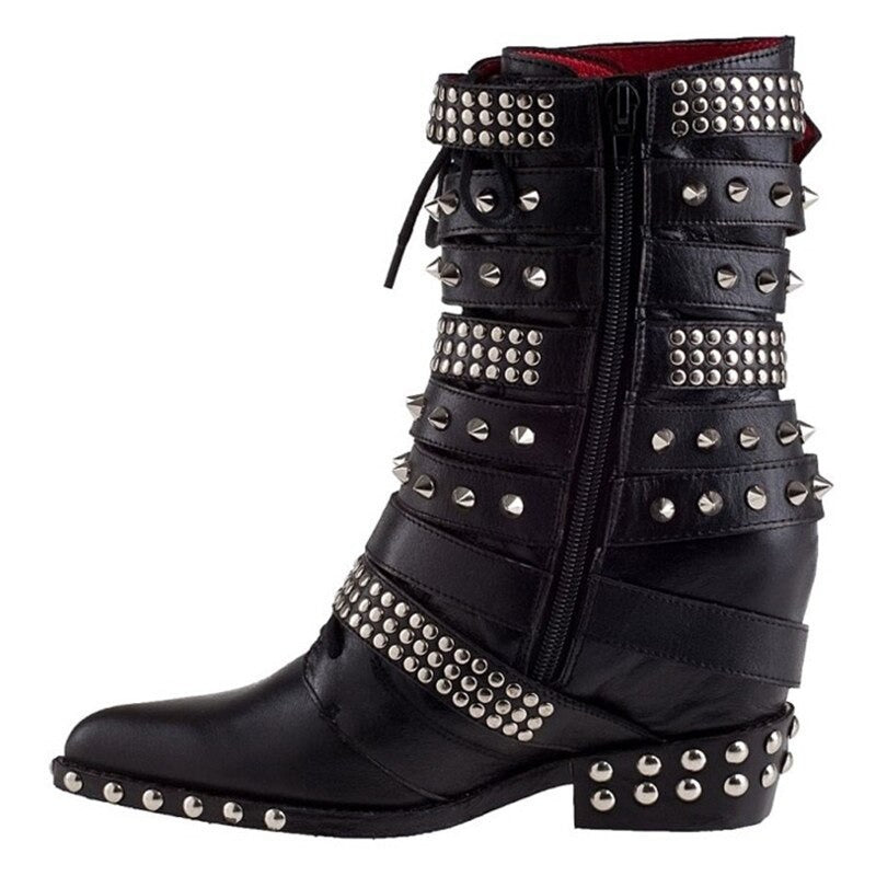 Harajuku Style Genuine Leather Ankle Boots with Belt Buckles