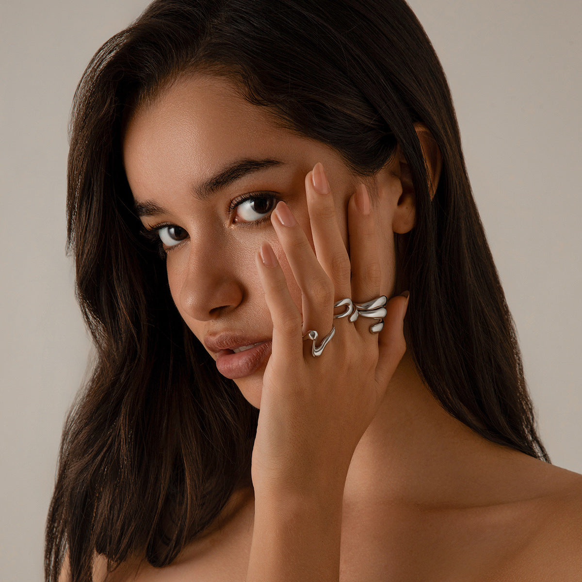 Playful Geometric Open Mouth Ring - Harajuku Style