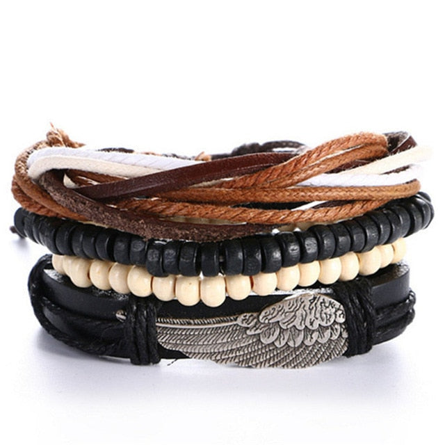 Punk Leather Lucky Spade Poker Charm Bracelet for Men