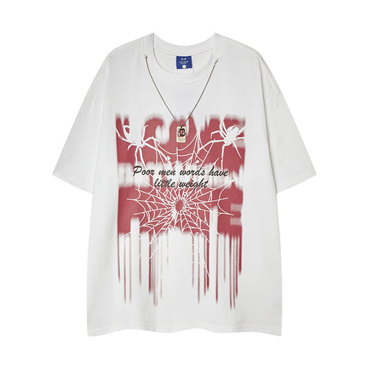Playful Street Style Spider Web Graffiti T-Shirt