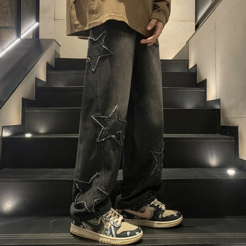 Harajuku Style Straight Denim Wide-Leg Trousers for Men