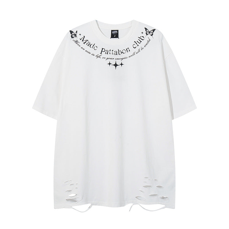 Distressed Butterfly Print Short Sleeve T-Shirt for Men and Women