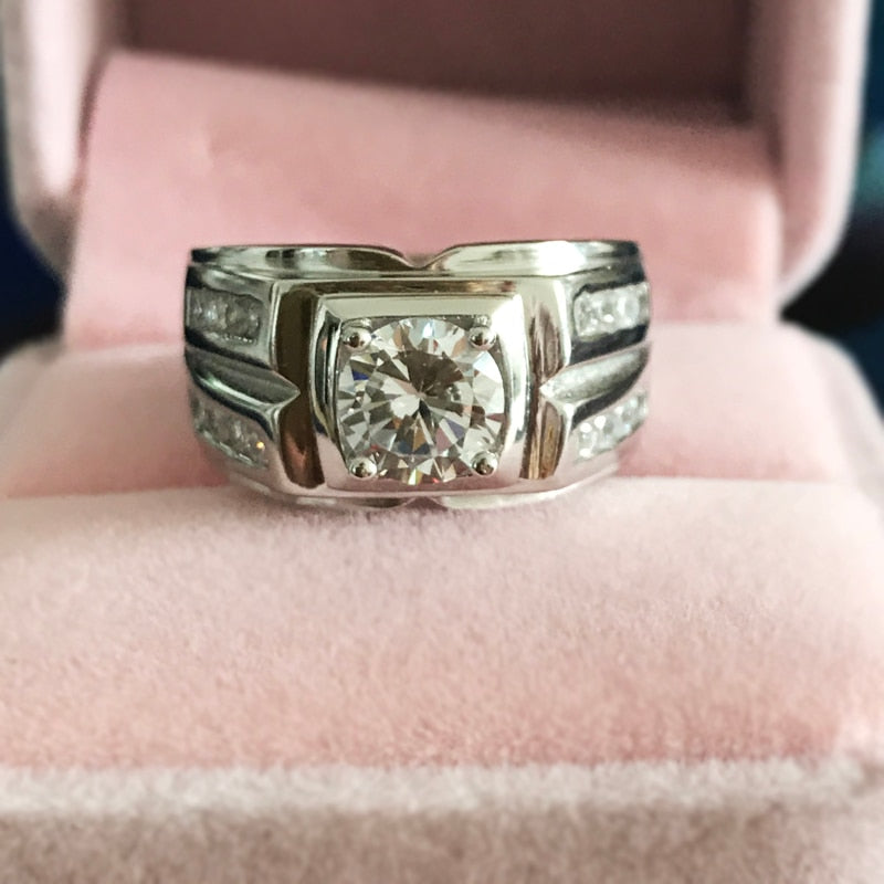 Men's Original Solid 925 Silver Engagement Ring with Cubic Zirconia
