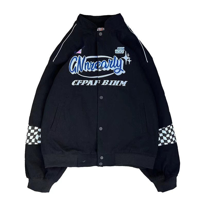 Retro Logo Embroidered Racing Baseball Jacket