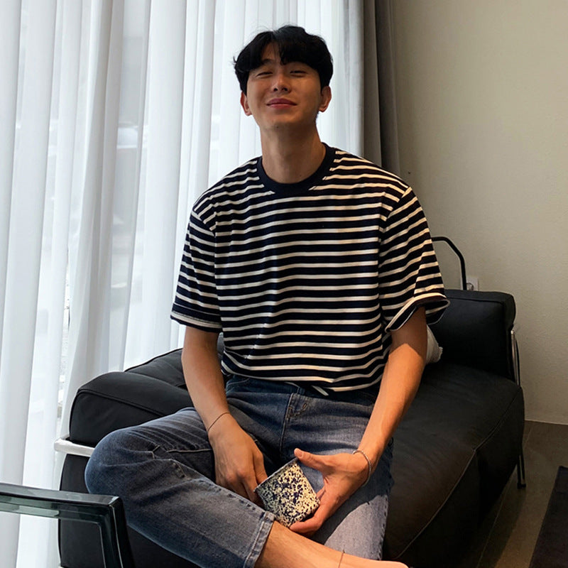 Harajuku Style Black and White Striped T-shirt