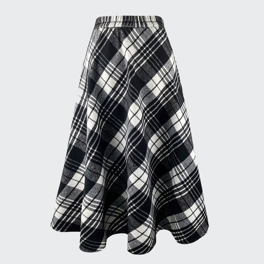 Elegant Black and White Plaid Umbrella Skirt