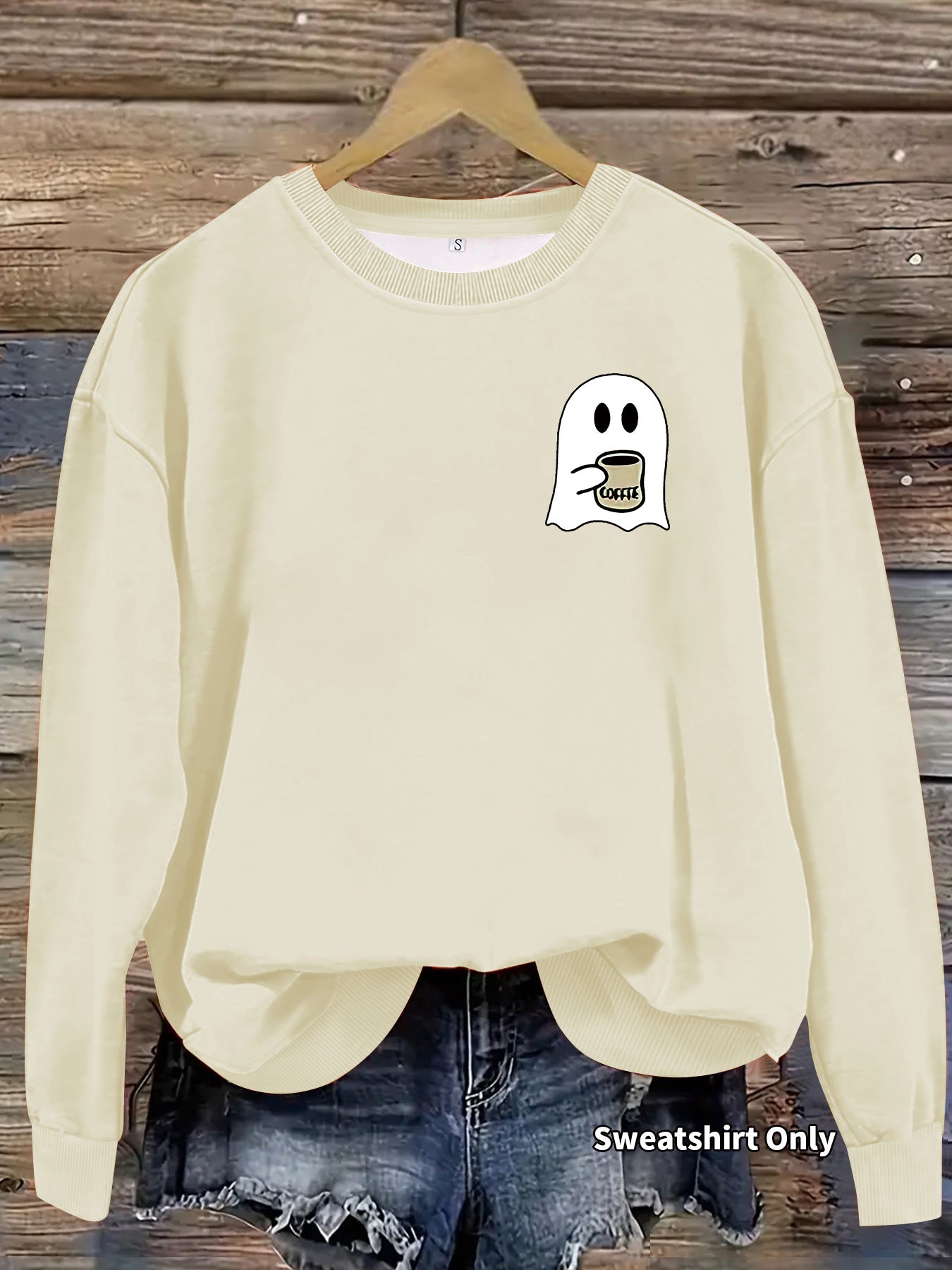 Casual Round Neck Long Sleeve Sweatshirt with Ghost Print