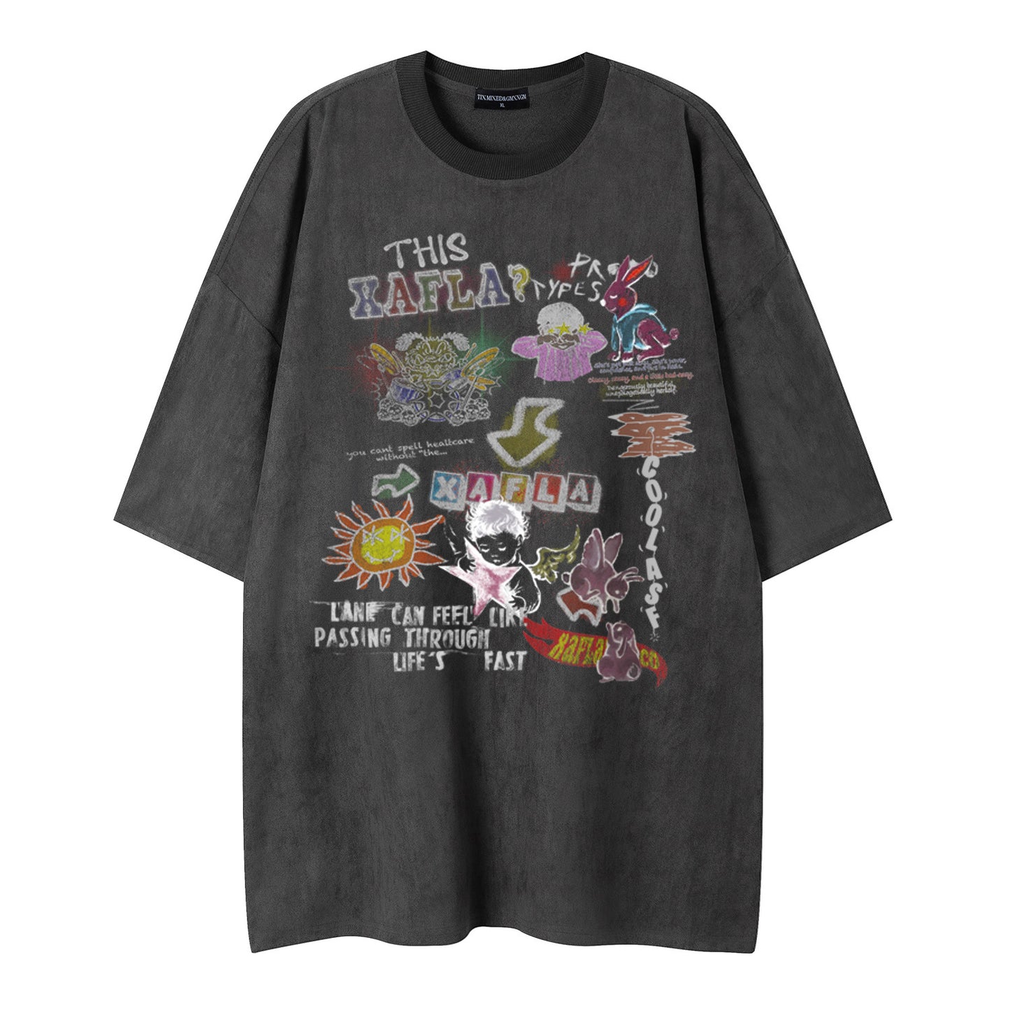 Cartoon Graffiti Printed Short-Sleeved Shirt — Harajuku Street Style Loose Fit