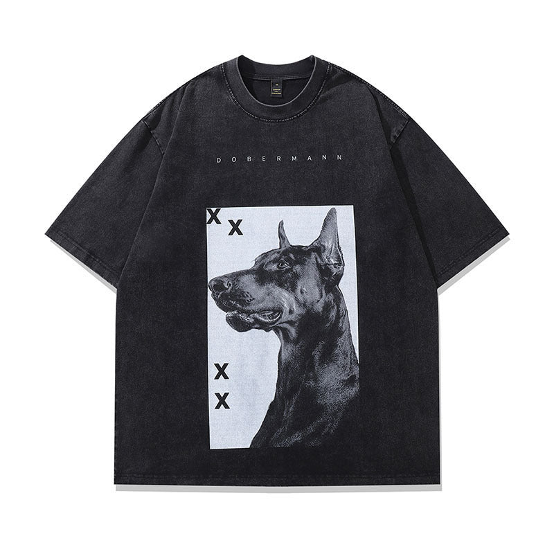 Vintage Dachshund Print Cotton Tee - Harajuku Style