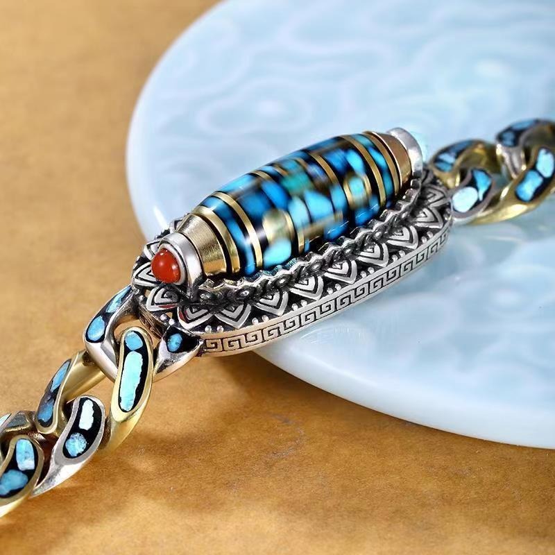 Turquoise Nine-eyed Dzi Bead Bracelet - Harajuku Style