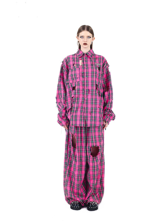 Pink Checkered Punk Rock Streetwear Set