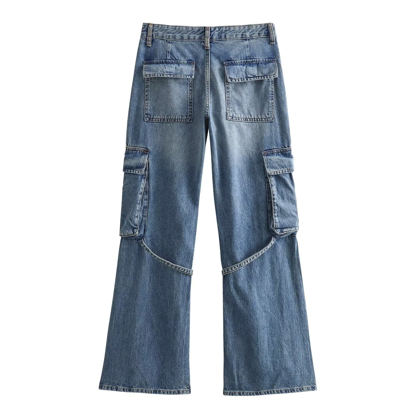 Y2K High Waist Wide Leg Denim Cargo Pants for Women