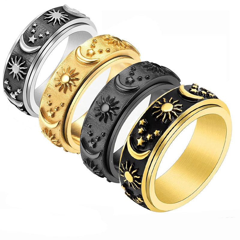 Titanium Steel Star Moon Sun Ring - Harajuku Style Jewelry