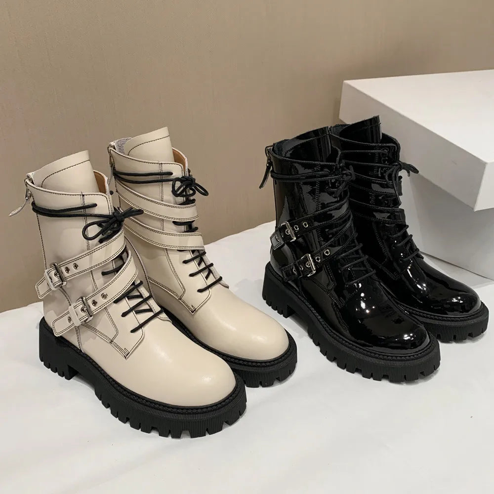 Harajuku Style Genuine Leather Ankle Boots for Women