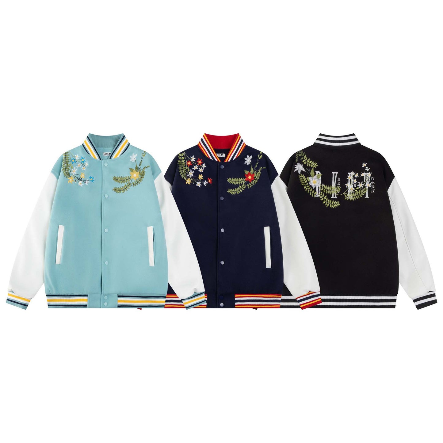 Spliced Floral Embroidered Baseball Jacket