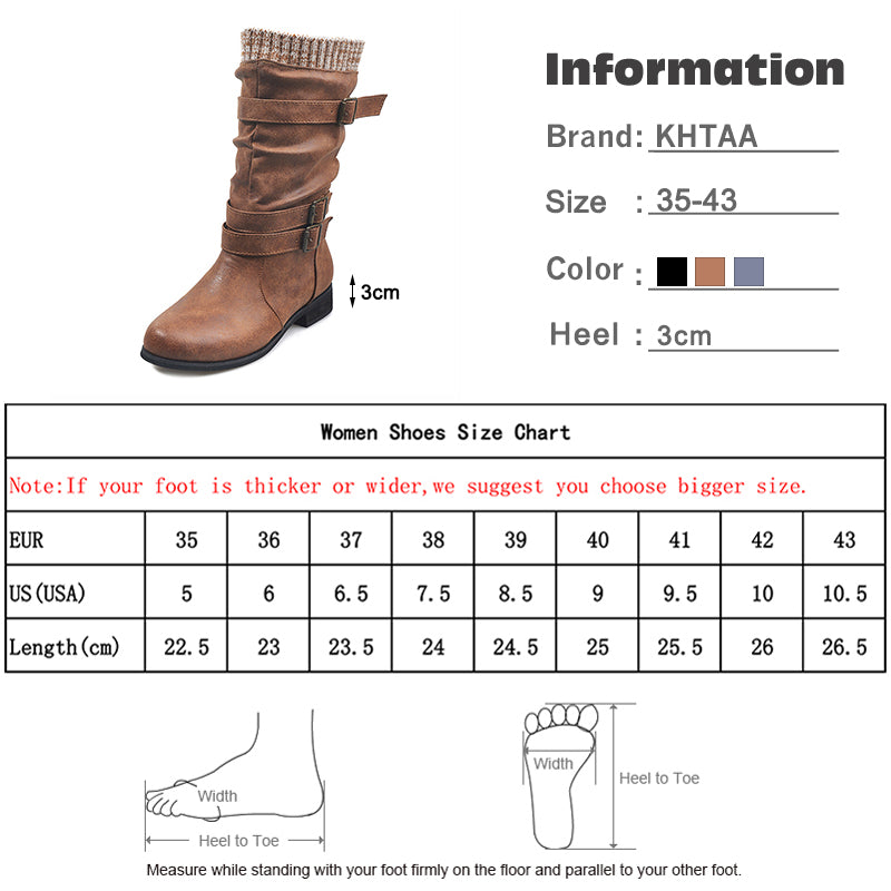 Women’s Retro Chunky Heels Mid Calf Boots