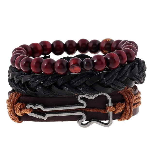 Punk Leather Lucky Spade Poker Charm Bracelet for Men