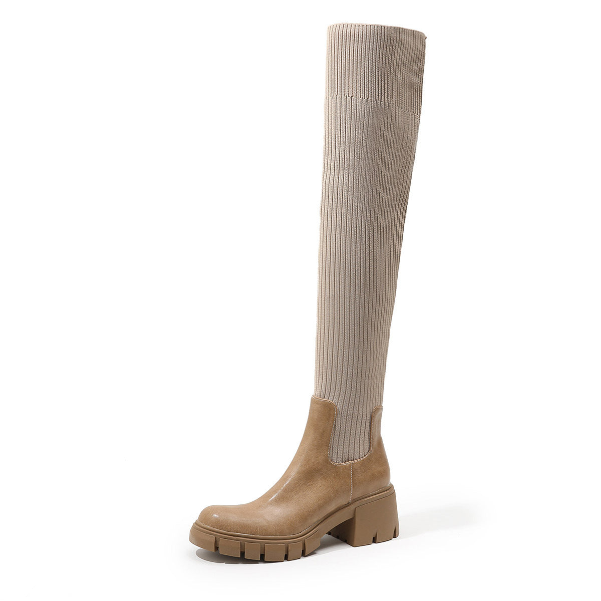 British Style Thick-Heeled Wool Over-The-Knee Boots