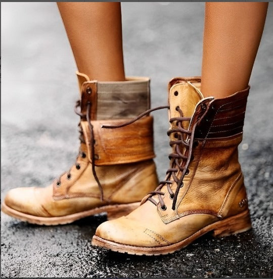 Retro Women's Leather Lace-Up Knight Boots