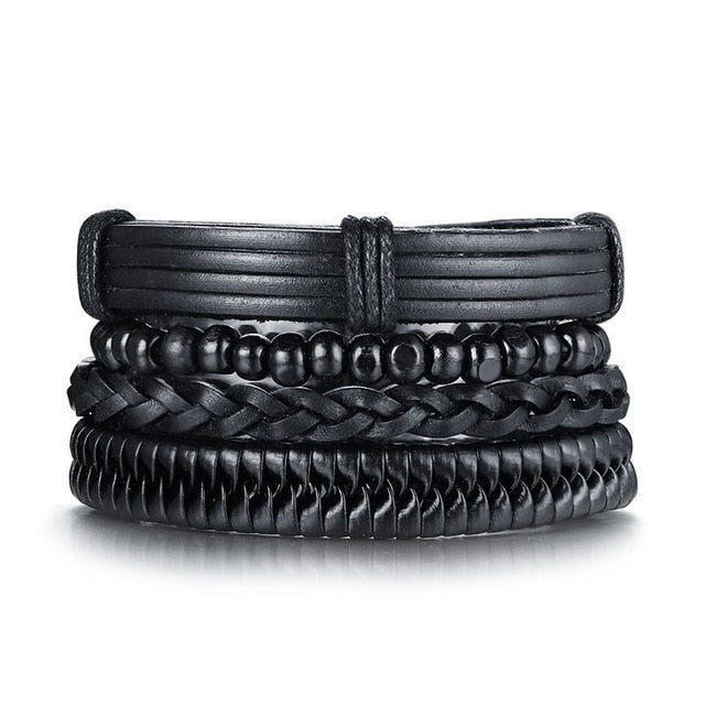 4pcs Adjustable Black Bracelets Set - Harajuku Style Jewelry