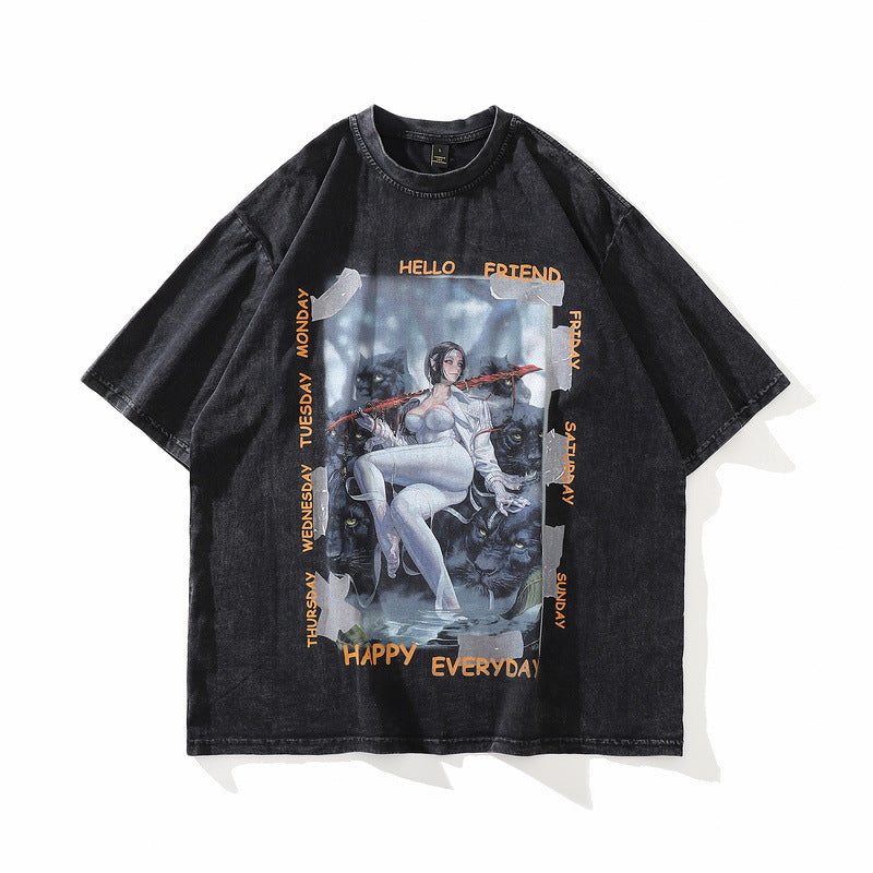 Vintage Distressed Cotton Harajuku Style T-Shirt for Men