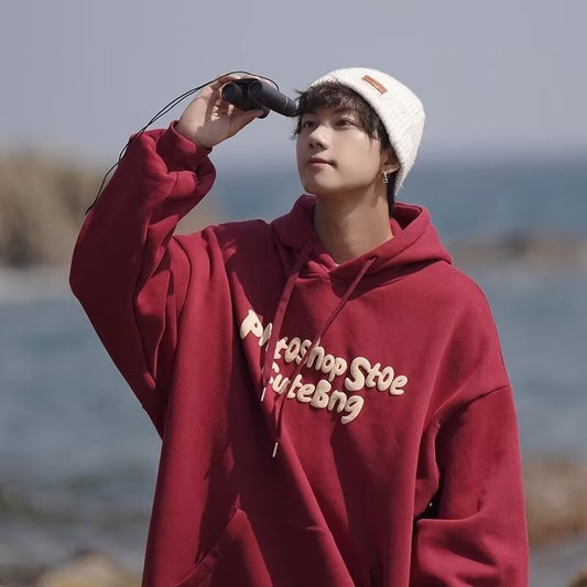 Harajuku Style Fleece-Lined Hooded Sweatshirt - Unisex Loose Fit