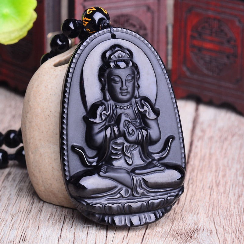 Black Obsidian Six Stars Lucky Amulet Pendant Necklace