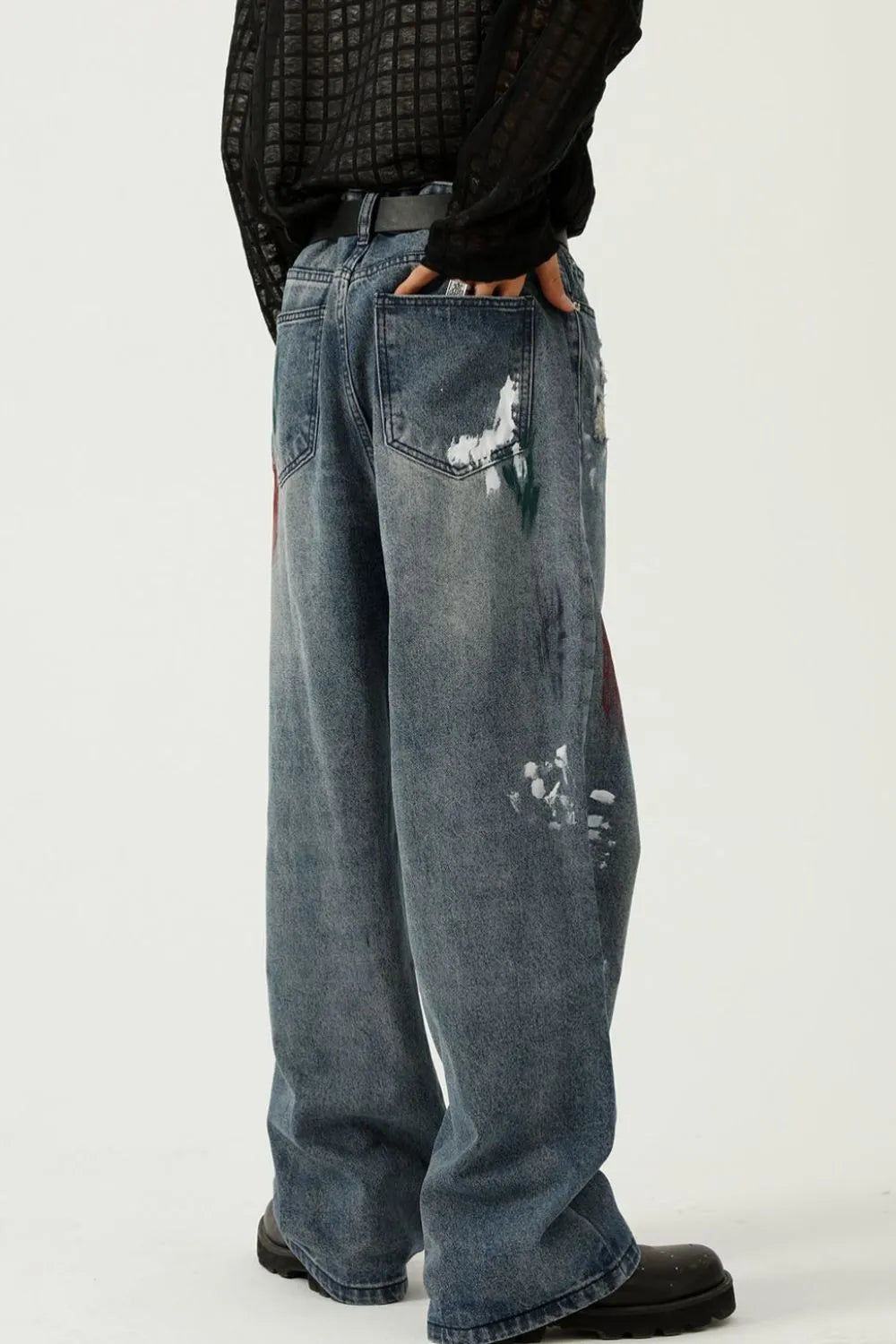 Playful Distressed Wide-Leg Jeans