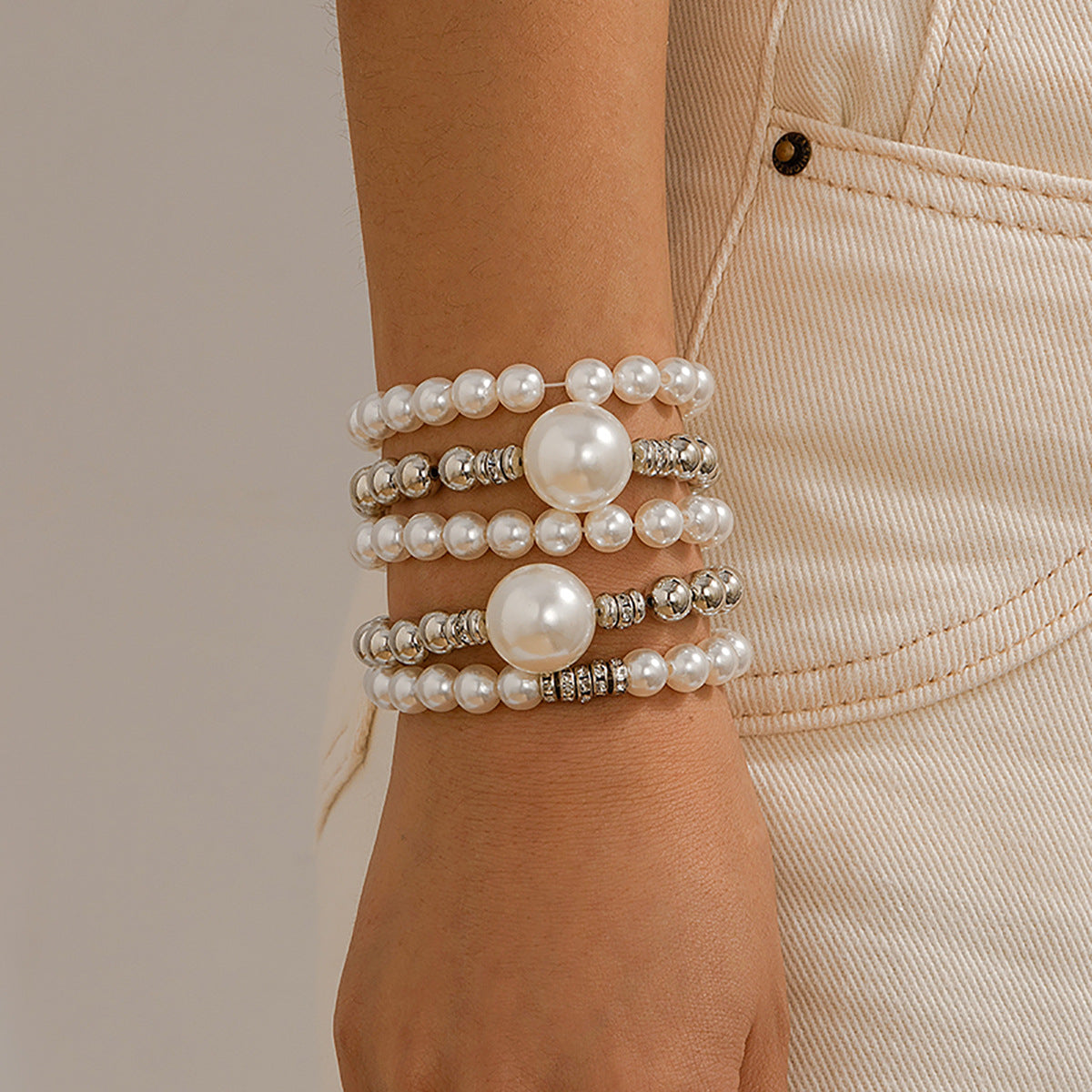 Exaggerated Pearl Layered Bracelet Set – Harajuku Style