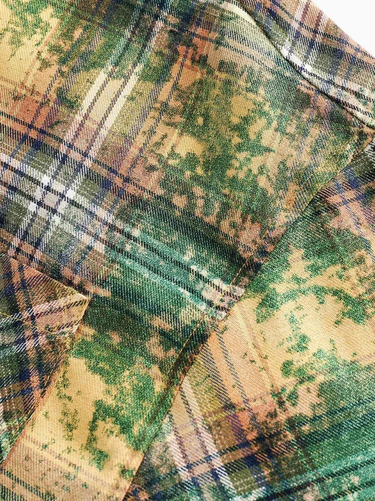 Harajuku Style Women's Tie Dye Plaid Blouse