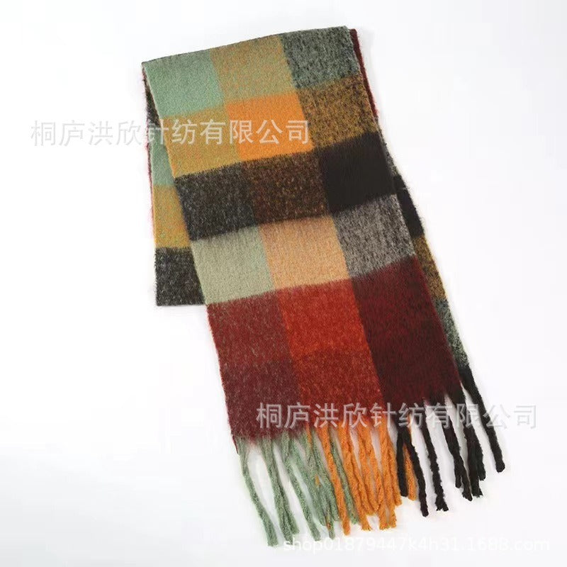 Rainbow Plaid Tassel Scarf for Autumn & Winter