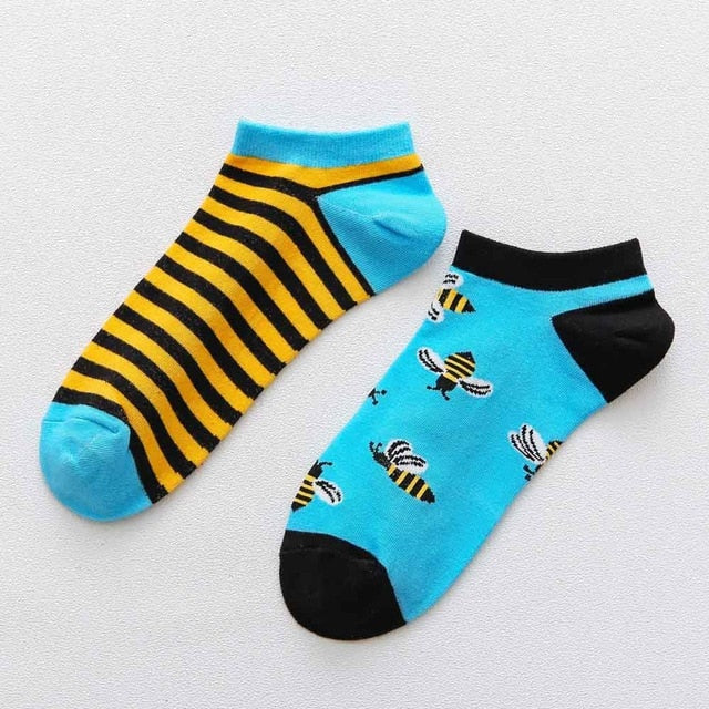 Playful Harajuku Men's Cotton Ankle Socks - Funny Animal & Fruit Designs