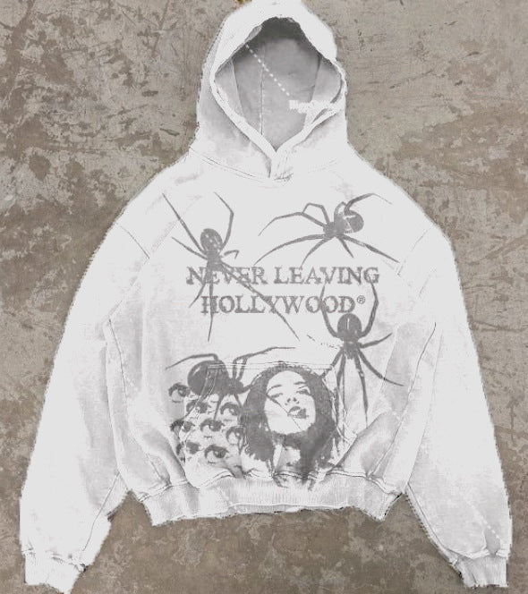 Playful Retro Print Fleece Hoodie Sweatshirt
