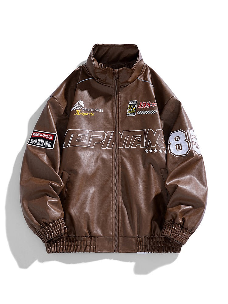 Men's Printed British Casual PU Leather Jacket