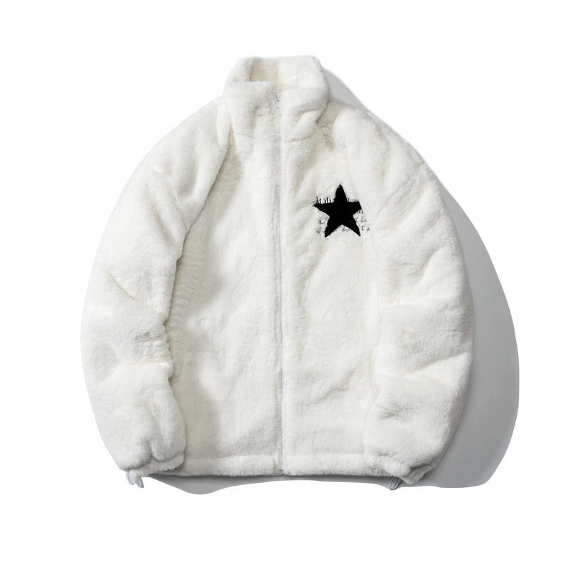 Harajuku Style American Five-Pointed Star Rabbit Fur Coat for Men