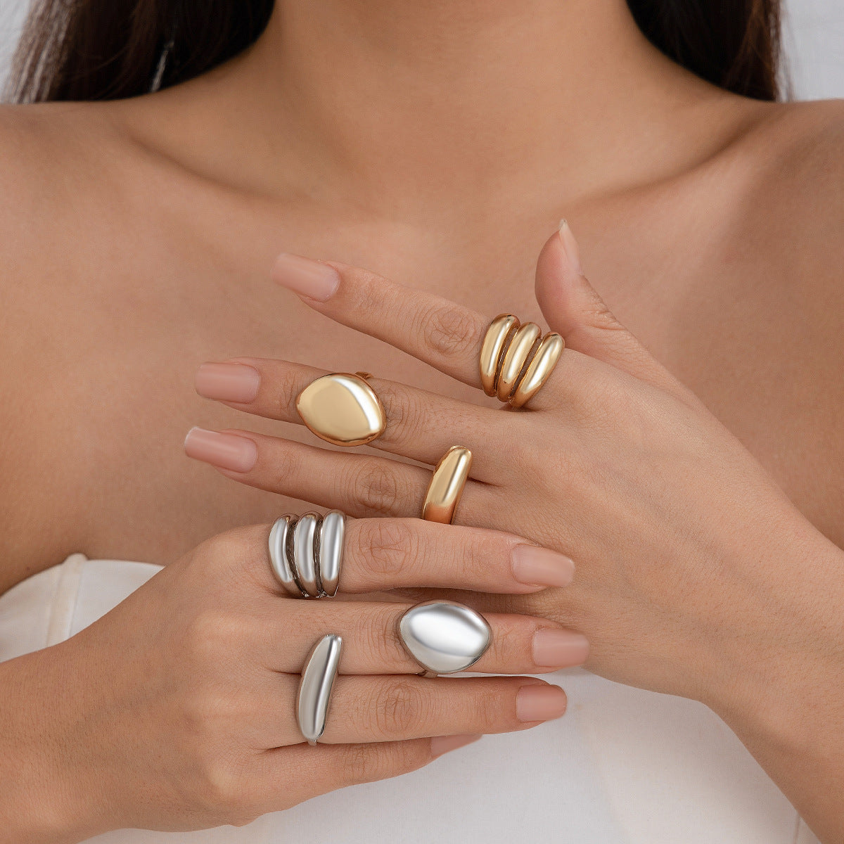 Playful Geometric Open Mouth Ring - Harajuku Style